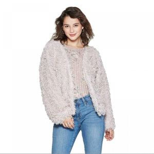 Light Pink Feather Yarn Faux Fur Jacket